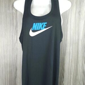 Nike Dri-FIT Racerback Tank Top Womens Small Black Blue Logo Athletic Cut Tee